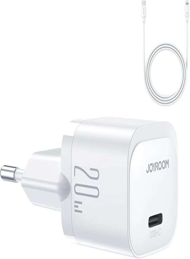 Joyroom JR-TCF02 PD 20W mini Charger-White -EU-+C-to L Cable 1m-White|12 Months Warranty
